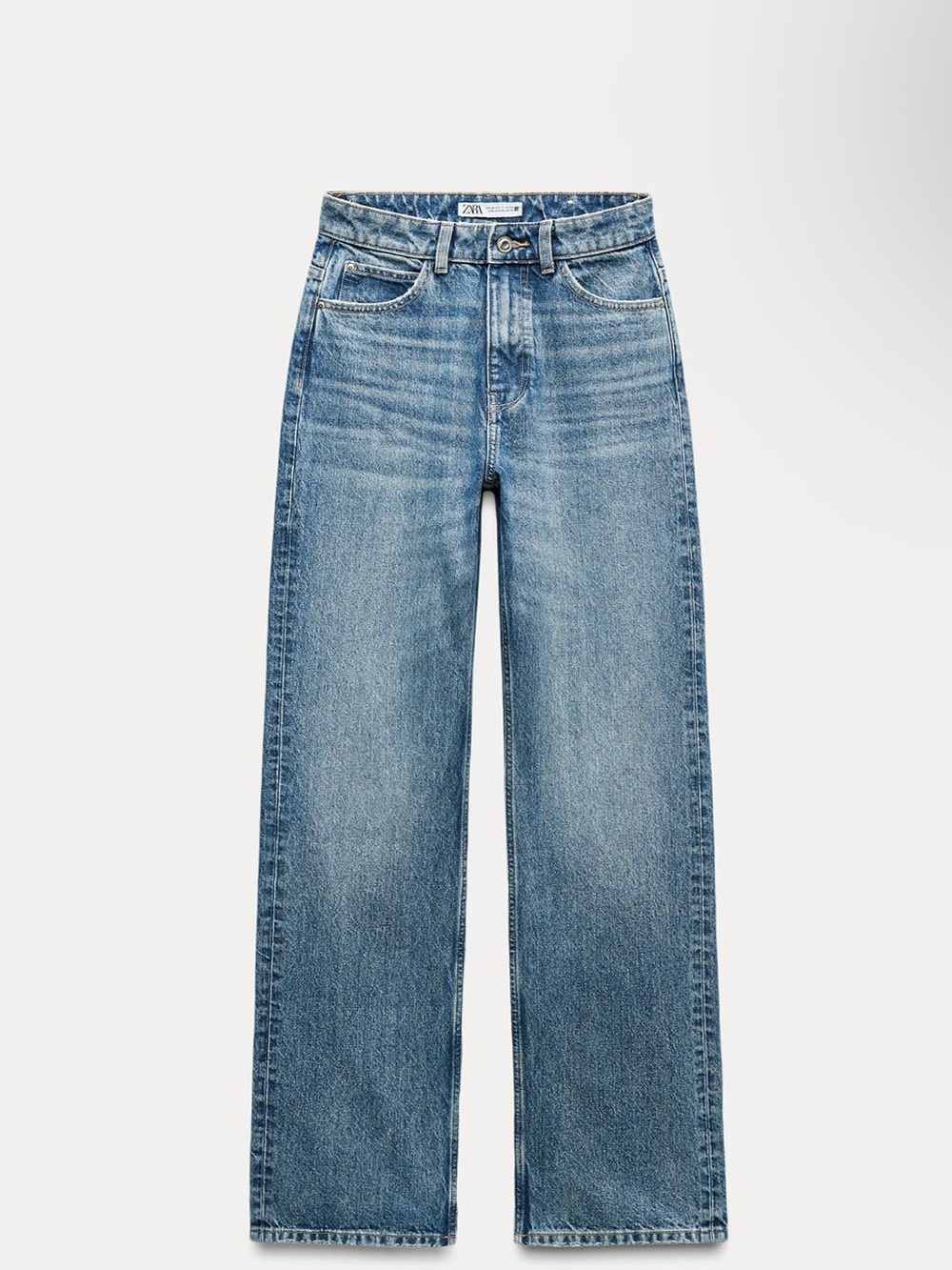 Zara high rise long length straight cut jeans